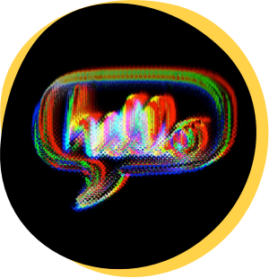 Wort Hello im Neon-Schrift mit einem Farbglitch-Effekt
