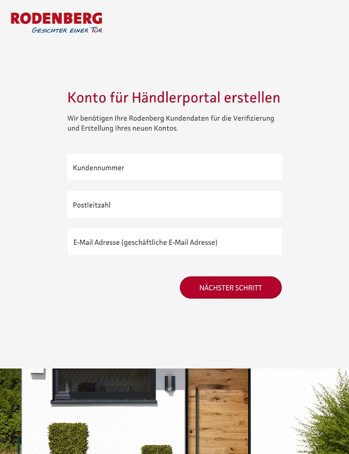 Darstellung der Registrierungsseite für das Händlerportal von Rodenberg auf einem Tablet Computer