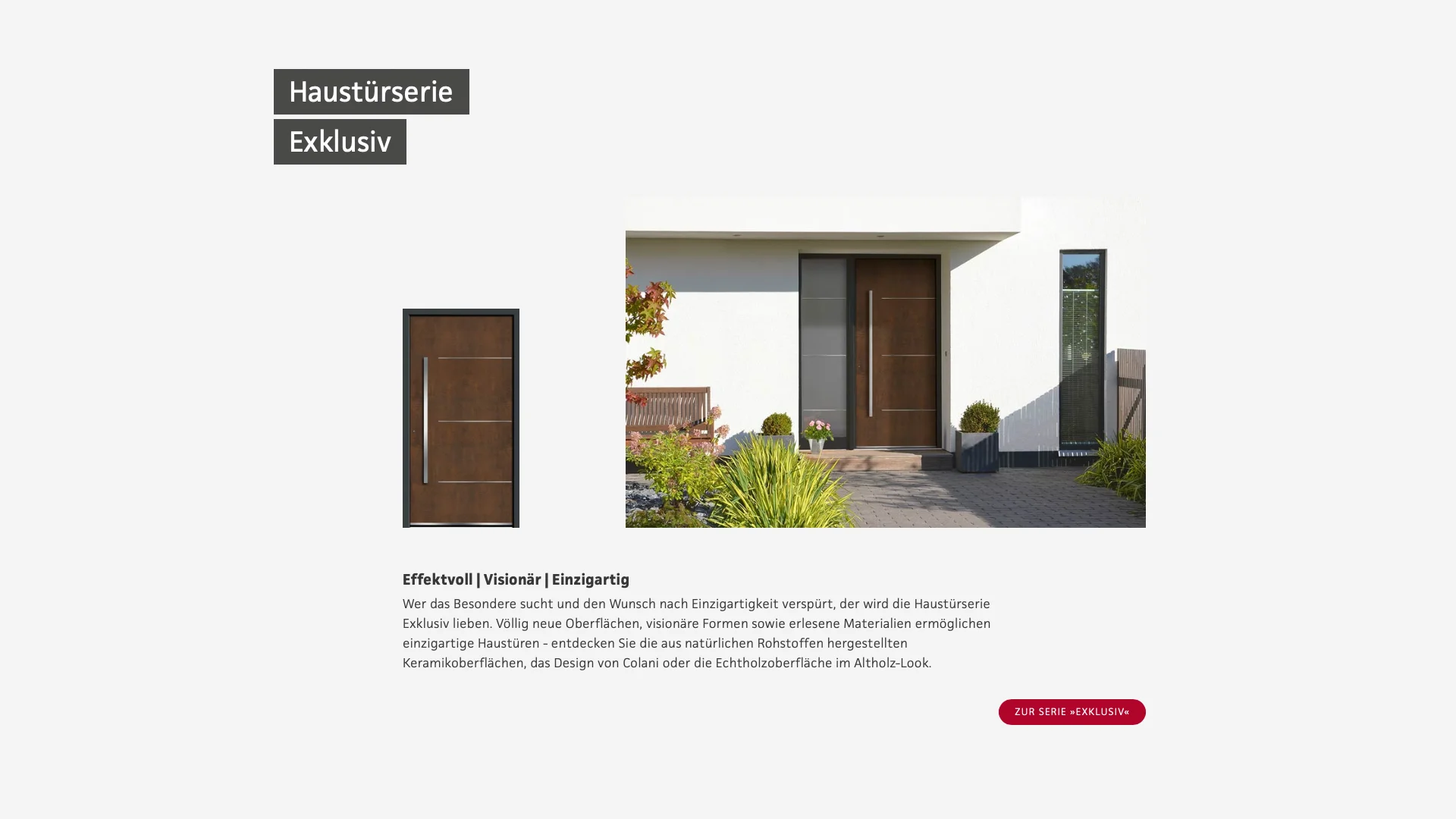Ausschnitt der Website von Rodenberg, welche die Haustürserie »Exklusiv« vorstellt 